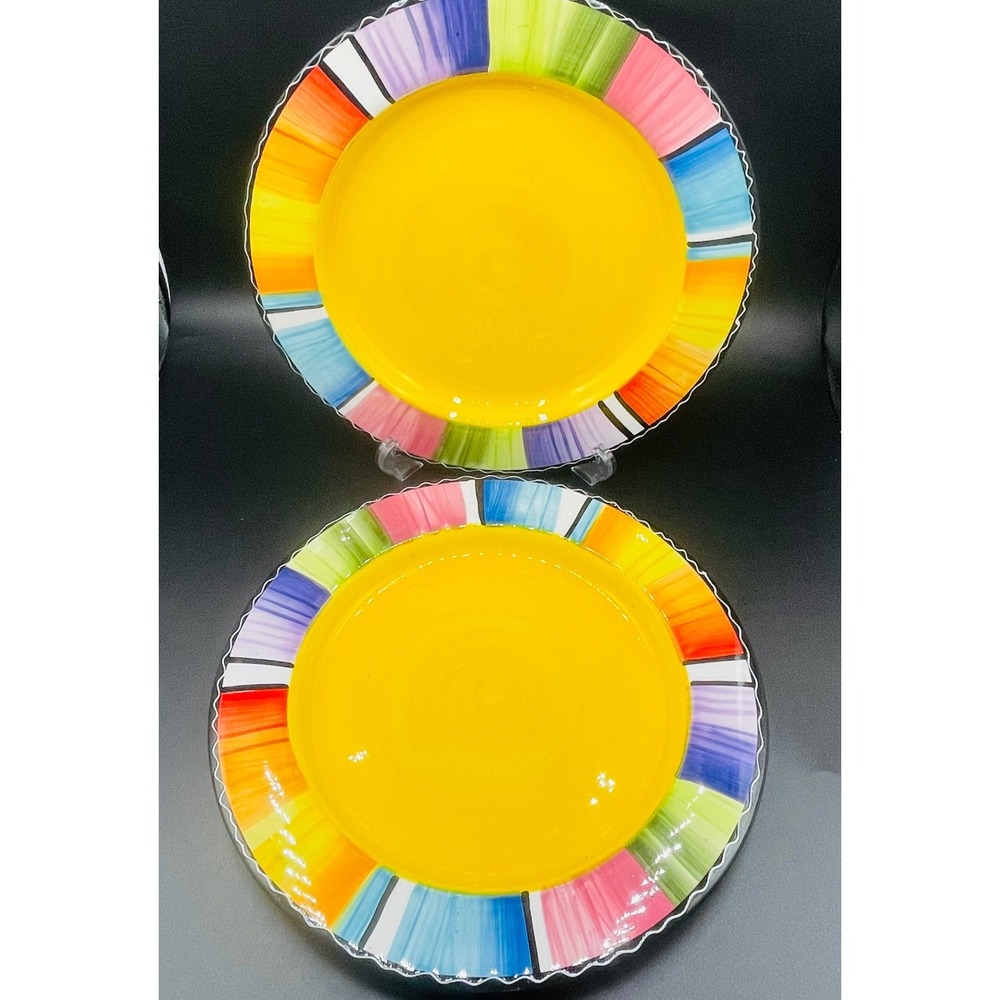 Certified International Nancy Green Rainbow Striped Serape Plates Set of 2 11in